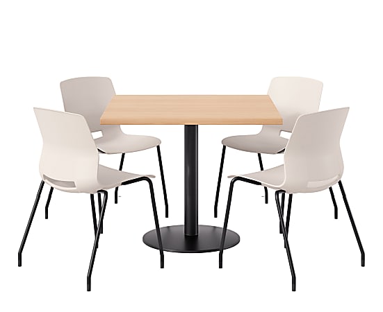 KFI Studios Proof Cafe Pedestal Table With Imme Chairs, Square, 29”H x 42”W x 42”W, Maple Top/Black Base/Moonbeam Chairs