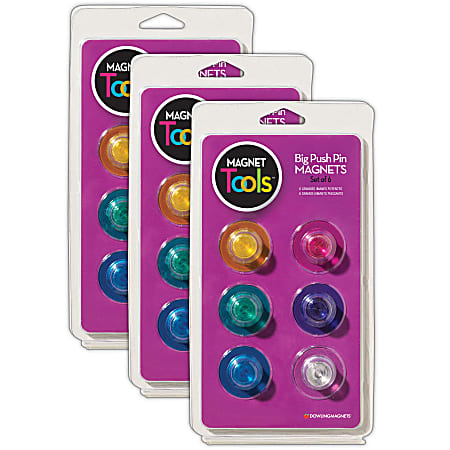 Dowling Magnets Magnet Tools Big Push Pin Magnets, 6 Magnets Per Pack, Set Of 3 Packs