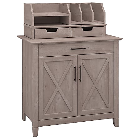 Bush Furniture Key West Secretary Desk with Storage and Desktop Organizers, Washed Gray, Standard Delivery