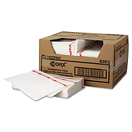 Chix Food Service Towels, 13 x 21, Cotton, White/Red, 150/Carton