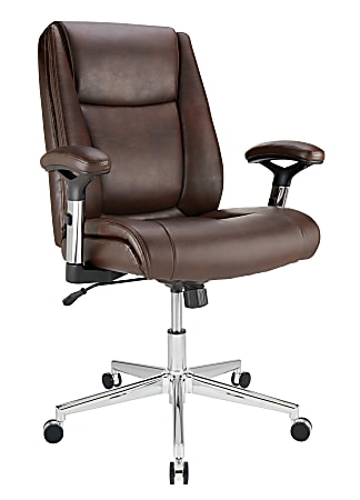 Realspace® Densey Bonded Leather  Mid-Back Manager's Chair, Brown/Black/Silver