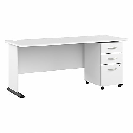 Bush® Business Furniture Studio A 72"W Computer Desk With 3-Drawer Mobile File Cabinet, White, Standard Delivery