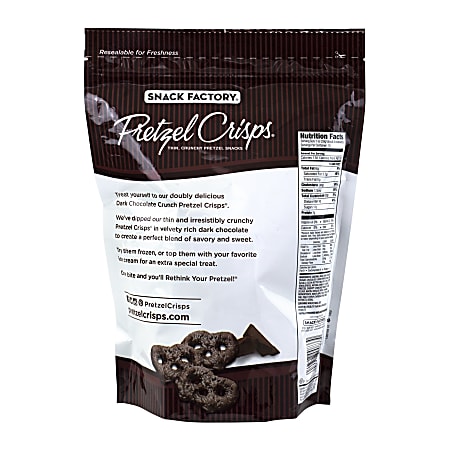 Snack Factory Dark Chocolate Crunch Pretzel Crisps 18 Oz Bag - Office Depot