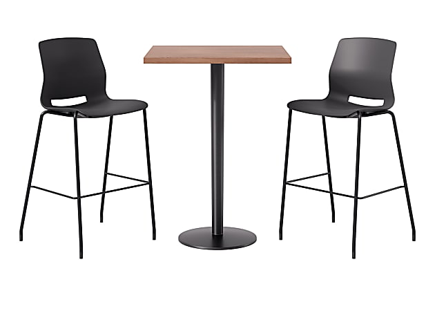 KFI Studios Proof Bistro Square Pedestal Table With Imme Bar Stools, Includes 2 Stools, 43-1/2”H x 30”W x 30”D, River Cherry Top/Black Base/Black Chairs