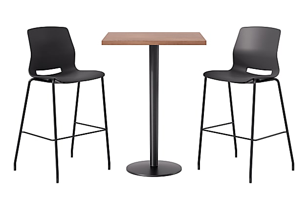 KFI Studios Proof Bistro Square Pedestal Table, Includes 2 Stools, 43-1/2”H x 30”W x 30”D, River Cherry Top/Black Base/Black Chairs - 840031942333