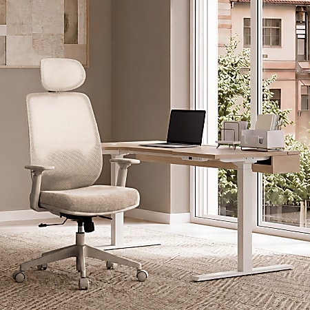 Realspace&reg; Modern Comfort Torena Mesh/Fabric High-Back Office Chair, Desert Sand, BIFMA Compliant