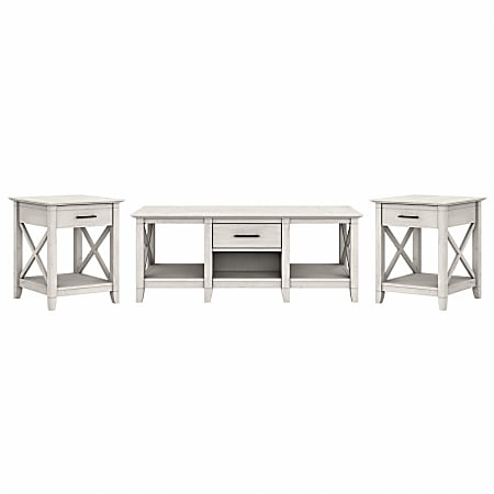 Bush Furniture Key West Coffee Table With Set Of 2 End Tables, Linen White Oak, Standard Delivery