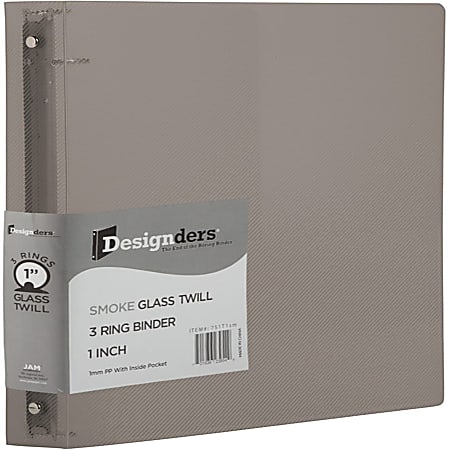 JAM PAPER 3 Ring Plastic Binder, 1 inch, Smoke