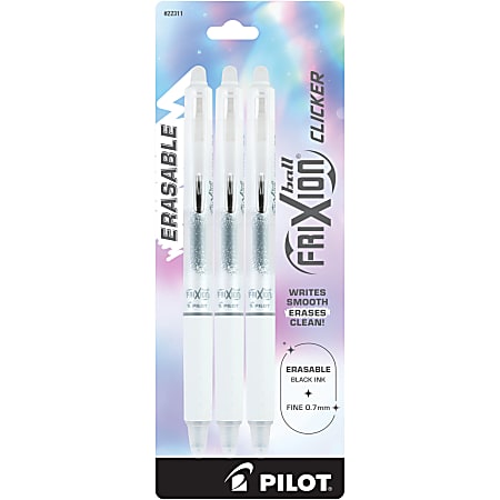 Pilot FriXion Clicker Aura Retractable Erasable Gel Ink Pens, Fine Point, 0.7mm, Assorted Ink, Pack of 3 Pens