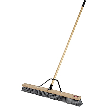 Rubbermaid Commercial Poly Bristle Medium Push Broom - 3" Polypropylene Bristle - 1.13" Handle Diameter - Lacquered Wood Handle - 1 Each