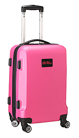 Denco Sports Luggage NCAA ABS Plastic Rolling Domestic Carry-On Spinner, 20" x 13 1/2" x 9", Ole Miss Rebels, Pink
