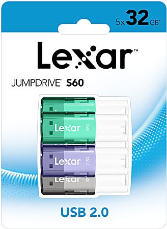 Lexar® JumpDrive® S60 USB 2.0 Flash Drives, 32GB, Assorted, Set Of 5 Drives