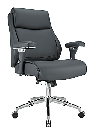 Realspace® Modern Comfort Keera Bonded Leather Mid-Back Manager's Chair, Gray/Chrome, BIFMA Compliant