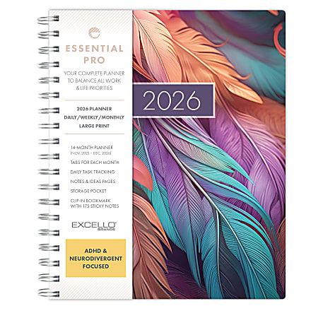 2026 Excello Brands Essential PRO Daily/Weekly/Monthly Planner, 8.5" x 11", Pastel Peacock November 2025 - December 2026, (ESPRO-CY26-79-61)