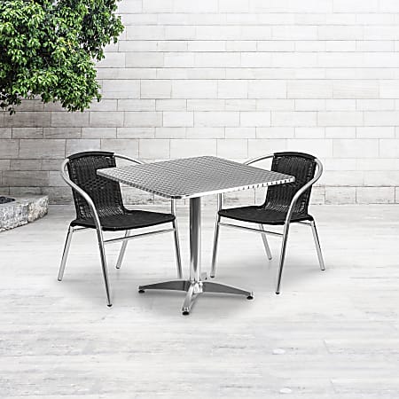 Flash Furniture Lila Square Aluminum Indoor-Outdoor Table With 2 Chairs, 27-1/2"H x 31-1/2"W x 31-1/2"D, Black, Set Of 3