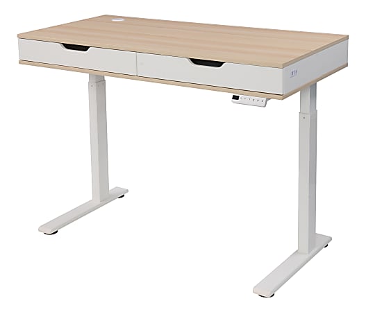 Realspace® Smart Electric 48"W Height-Adjustable Standing Desk, White/Natural