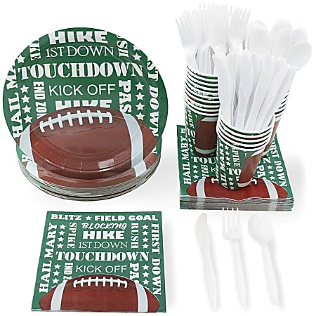 Juvale Football Party Supplies Pack With Plates, Knives, Spoons, Forks, Cups And Napkins, Serves 24
