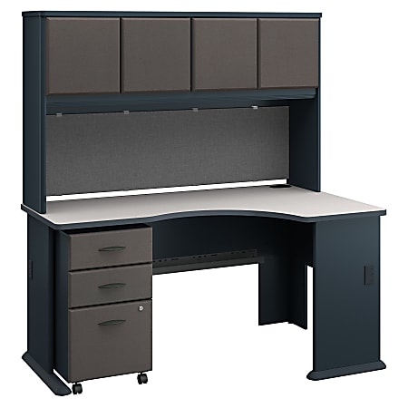 Bush Business Furniture Office Advantage Right Corner Desk With Hutch And Mobile File Cabinet, Slate/White Spectrum, Premium Installation