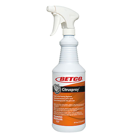 Betco® CitruSpray RTU Foaming Degreaser, Citrus Orange Scent, 32 Oz Bottle, Case Of 12