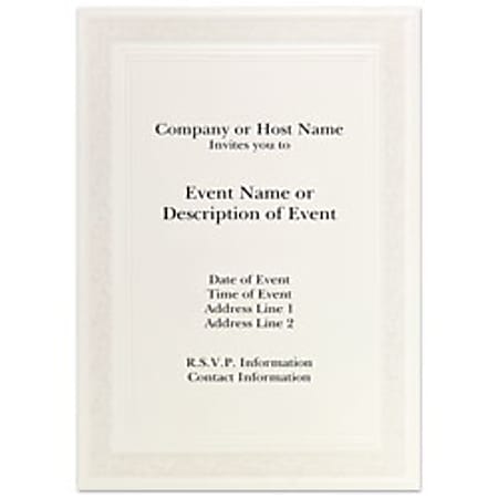 Custom Printed Premium Invitations, Pearl Flourish Frame, Flat, 5 1/2" x 7 3/4", Ecru Matte, Box Of 25