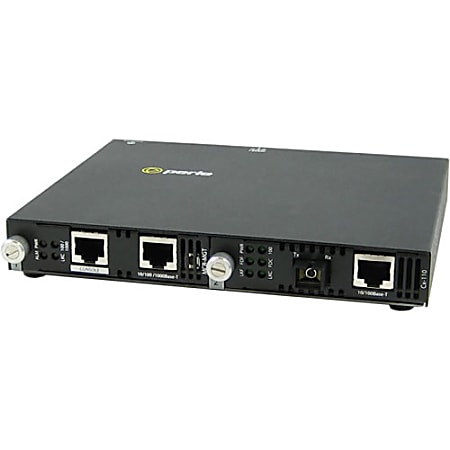 Perle SMI-110-S1SC40U Fast Ethernet Media Converter - 2 x Network (RJ-45) - 1 x SC Ports - Management Port - 100Base-BX, 100Base-TX - 24.85 Mile - Rack-mountable, Wall Mountable, Rail-mountable