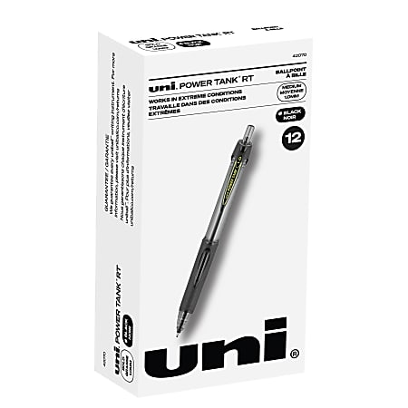 uniball™ Power Tank Retractable Ballpoint Pens, Pack Of 12, Broad Point, 1.0 mm, Black Barrel, Black Ink