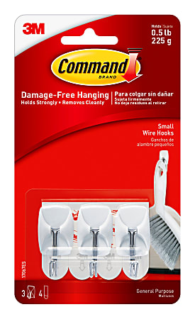 3M™ Command™ Damage-Free Removable Plastic Utensil Hooks, 1-5/8"H x 3/4"W x 15/16"D, White, Pack Of 3 Hooks