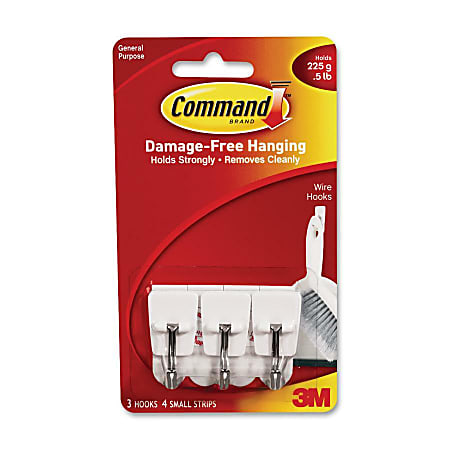 Command Wire Hooks, Small, White, 0.5 lb (225 g), 3 Hooks, 4