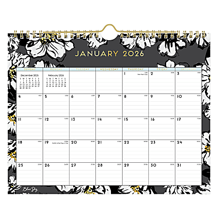 2026 Blue Sky Day Designer Monthly Wall Calendar, 8-3/4” x 11”, Baccara, January To December, 116052