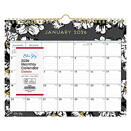 2026 Blue Sky Day Designer Monthly Wall Calendar 8 34 x 11 Baccara ...
