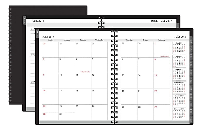 Office Depot® Brand 18-Month Weekly/Monthly Academic Planner, 6 3/4" x 8 3/4", 30% Recycled, Black, July 2017 to December 2018