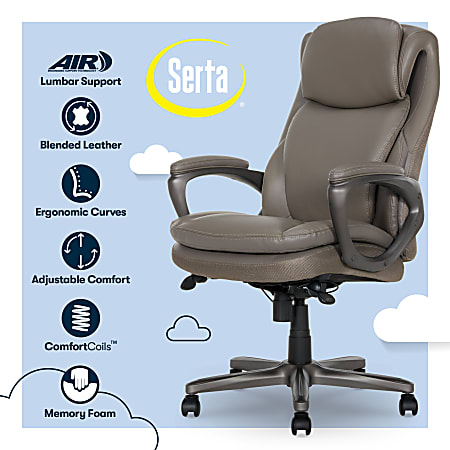 Serta Smart Layers Arlington AIR Ergonomic Bonded Leather High Back Executive Chair Taupe ODP Business Solutions