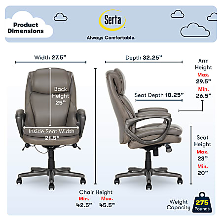 Serta Smart Layers Arlington AIR Ergonomic Bonded Leather High Back Executive Chair Taupe ODP Business Solutions