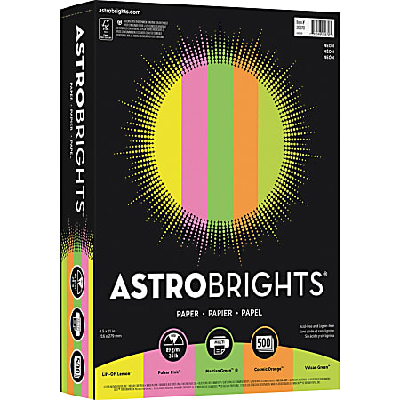Astrobrights Color Multi Use Printer Copier Paper Letter Size 8 12 x 11  Ream Of 500 Sheets 24 Lb Neon Assortment - Office Depot