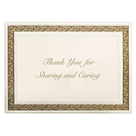 Custom Printed Stationery Note Cards, Gold Flourish Frame, Folded, 4 7/8" x 3 1/2", Ecru Matte, Box Of 25