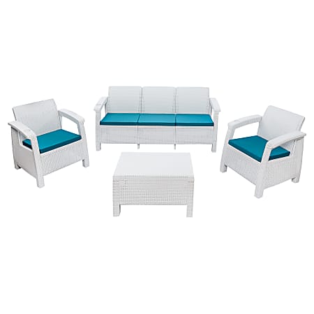 Inval MQ® FERRARA™ 4-Piece Stay Furniture Set With Sofa, White/Teal