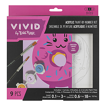 Vivid by Brea Reese&reg; Mini Paint-by-Number Acrylic Kit, Kawaii Cat Donut