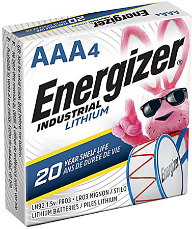 Energizer® Industrial Lithium AAA Batteries, Pack Of 4 Batteries, LN92