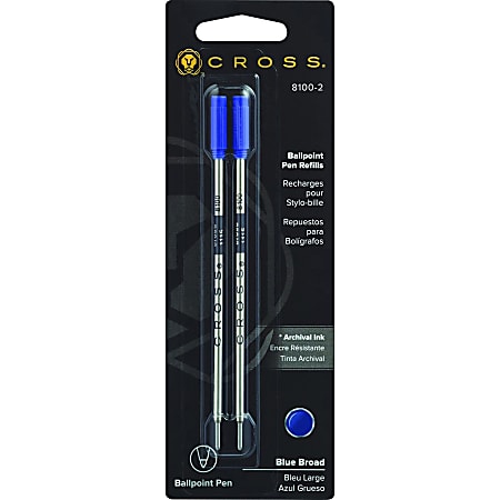 Cross® Ballpoint Pen Refills, Broad Point, 1.3 mm, Blue Ink, Pack Of 2