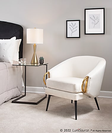 LumiSource Claire Velvet/Steel Accent Chair, Cream/Black/Gold