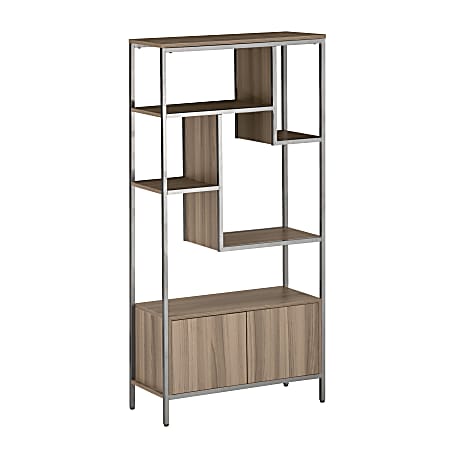 Techni Mobili 63"H Storage Rack 5-Shelf Bookcase With 2-Door Cabinet, Oak