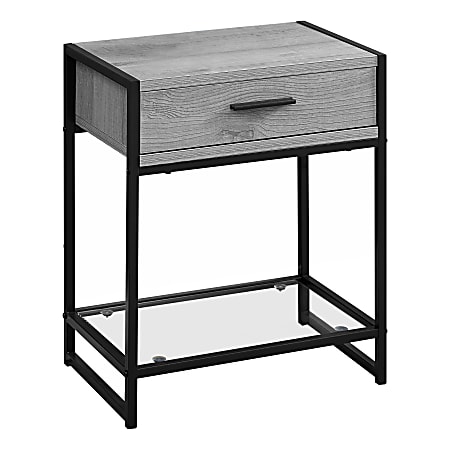 Monarch Specialties Side Accent Table With Glass Shelf, Rectangular, Gray Wood/Black