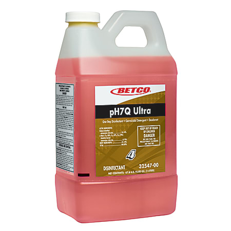 Betco® pH7Q Ultra Concentrate Neutral pH Disinfectant, Lemon Scent, 67.6 Oz Bottle, Case Of 4