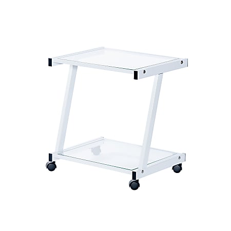 Eurostyle L-Series Glass Printer Cart, 22"H x 21"W x 16"D, White