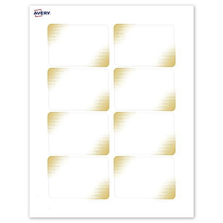 Avery® Printable Adhesive Name Badges With Preprinted Designs, Rectangle, S00-EW9, 2-1/3" x 3-3/8", Matte White With Gold Blush Design, Pack Of 80