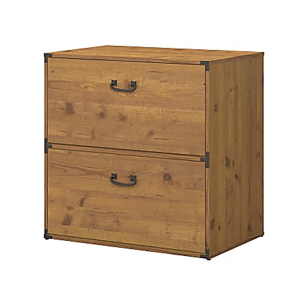 kathy ireland® Home by Bush Business Furniture Ironworks 30"W Lateral 2-Drawer File Cabinet, Vintage Golden Pine, Standard Delivery