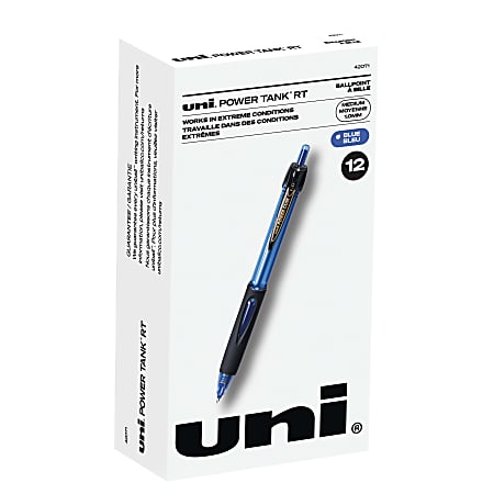 uni-ball® Power Tank Retractable Ballpoint Pens, 1.0 mm, Blue Barrel, Blue Ink, Pack Of 12 Pens