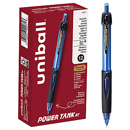 uni-ball® Power Tank Retractable Ballpoint Pens, 1.0 mm, Blue Barrel, Blue Ink, Pack Of 12 Pens