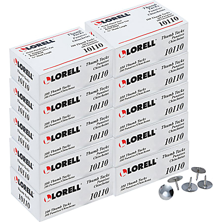 Lorell 5/16" Long Thumb Tacks - 0.31" Shank - 0.38" Head - for Schedule, Wall - 10 / Carton - Silver - Nickel Plated Steel