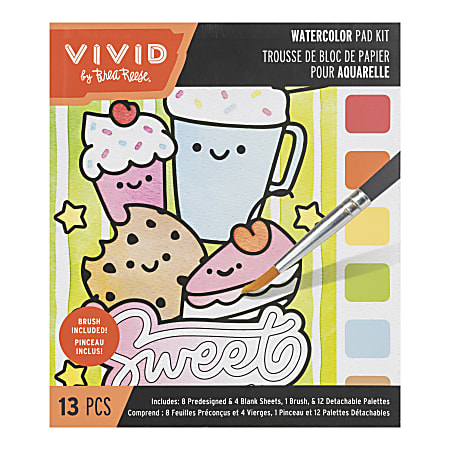 Vivid by Brea Reese® Kawaii Food Watercolor Painting Pad Kit, Kit Of 13 Pieces
